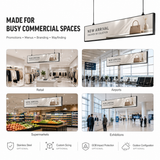 Ceiling-hung strip LED advertising display installed in retail, airport, supermarket and exhibition settings